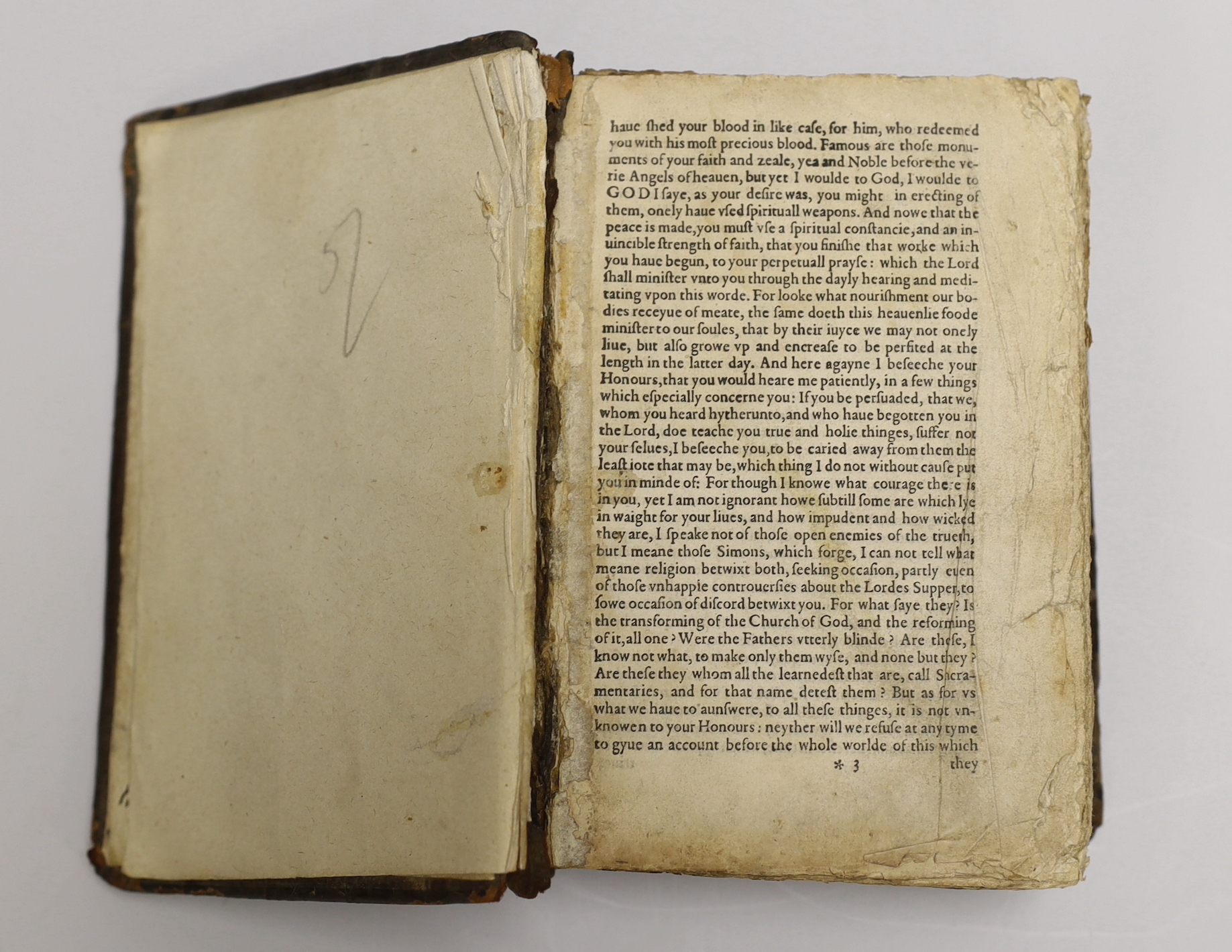 Geneva Bible [English]. - The Holy Bible, 8vo, contemporary calf, covers with lozenge shaped blind stamped device, lacking title, commences at leaf 3, concludes at leaf 445, end papers renewed, London, 1565.